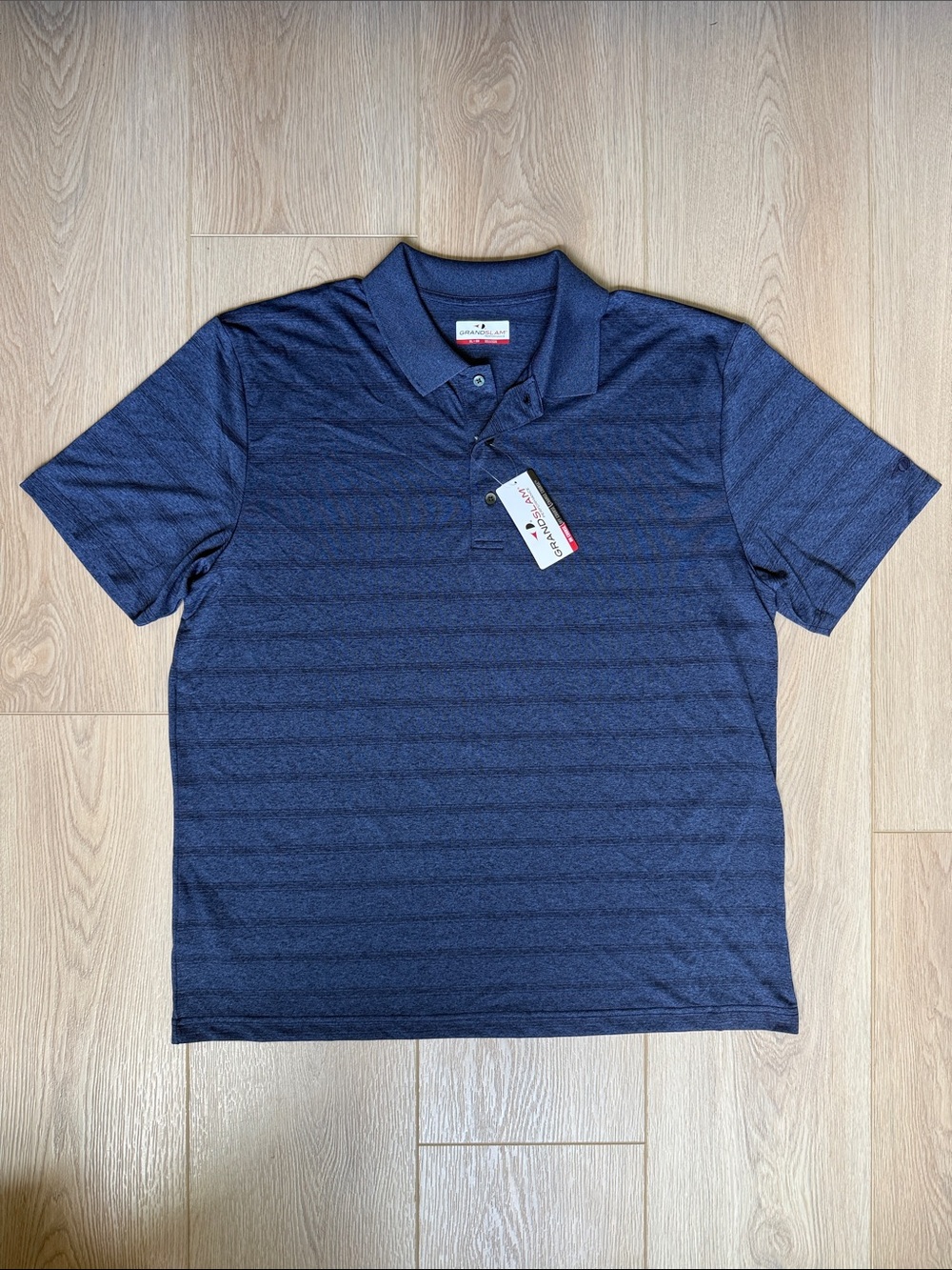NWT Grand Slam Men's Golf Performance Polo Shirt Blue Striped Short Sleeve XL